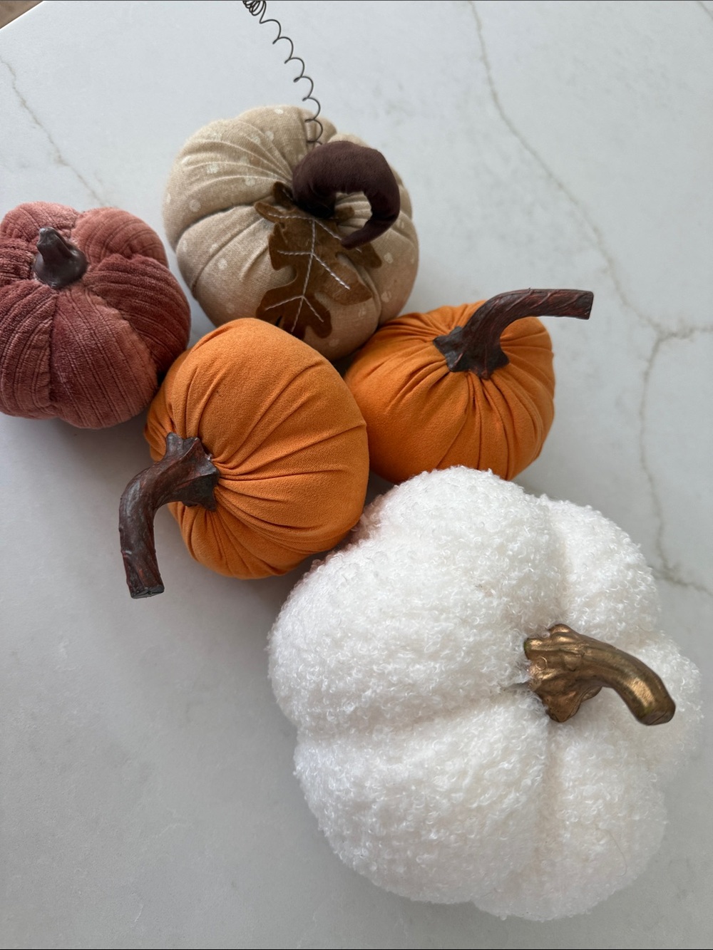 Fabric Pumpkin Décor Set - Orange, White, Beige, Rust - Seasonal Home Accents - Picture 5 of 7